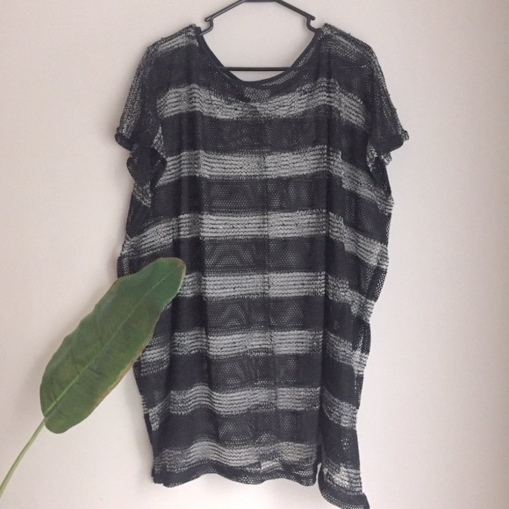 Bali Club Black Striped Beach Cover Up Top